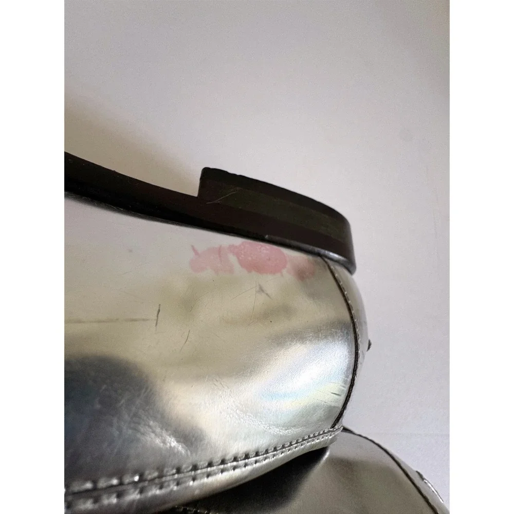 J.Crew Penny Loafers Size 9 Silver Metallic Leather Made in Italy Dark Academia